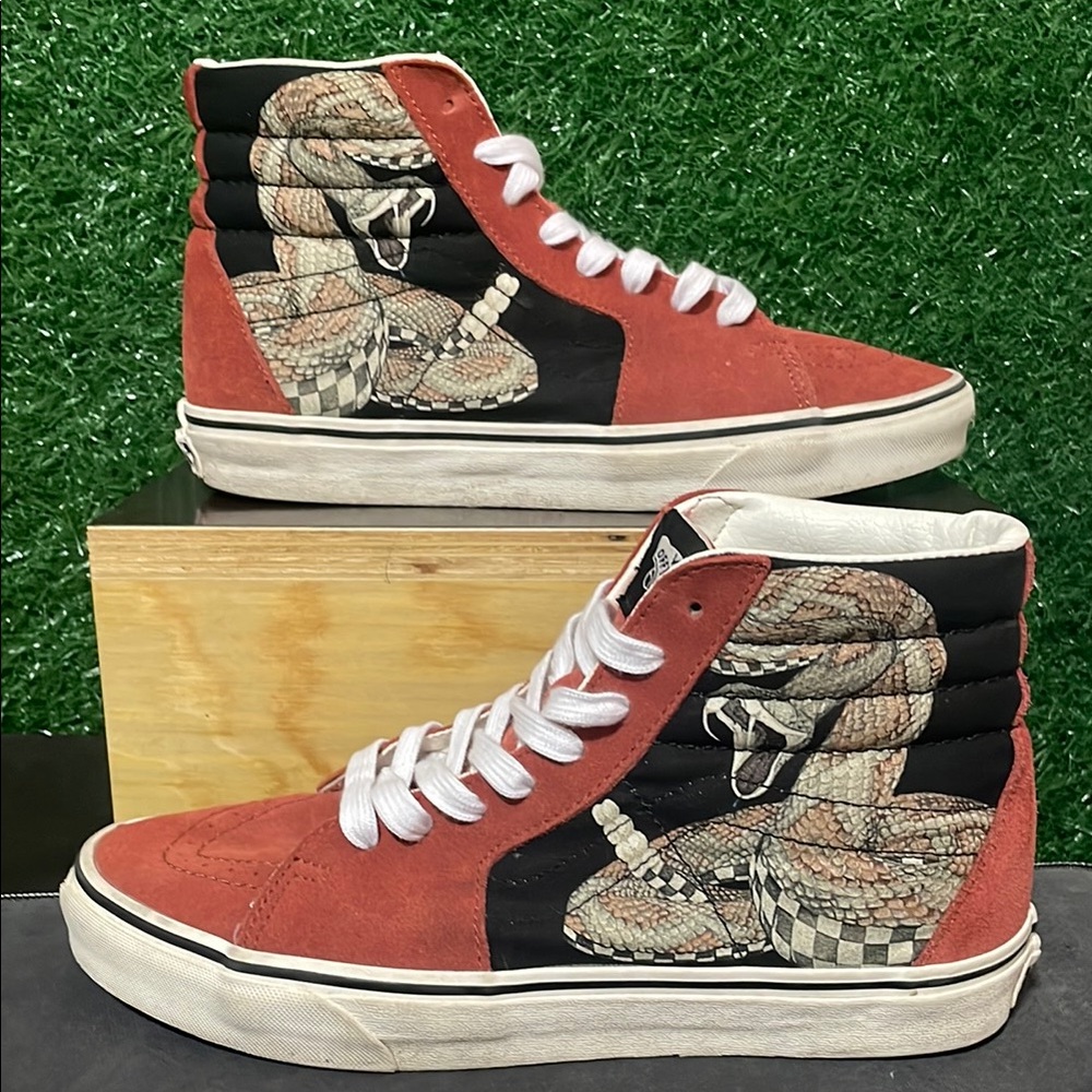 VANS Red High-Top Sneakers with Snake Design